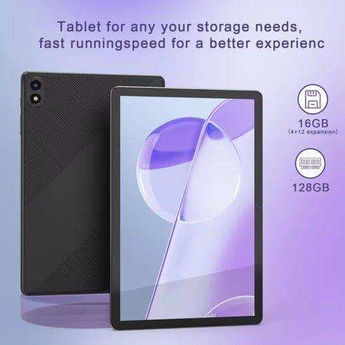 11-inch Android tablet with dual camera, 16GB RAM, 128GB storage, black case, display screen, TUTT