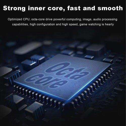 Close-up of octa-core CPU chip on motherboard with tech details for Android 14 tablet performance TUTT