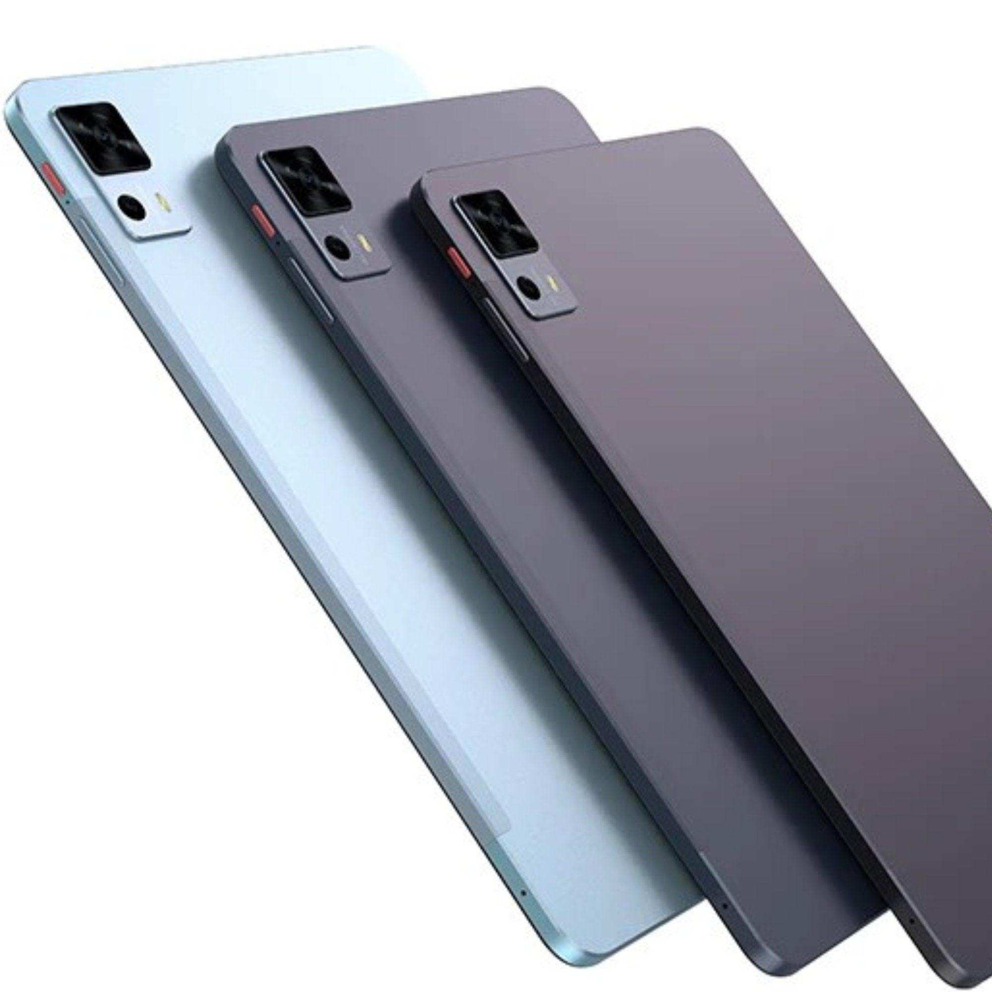 Three slim Android tablets with rear cameras, modern design, and minimalist colors TUTT