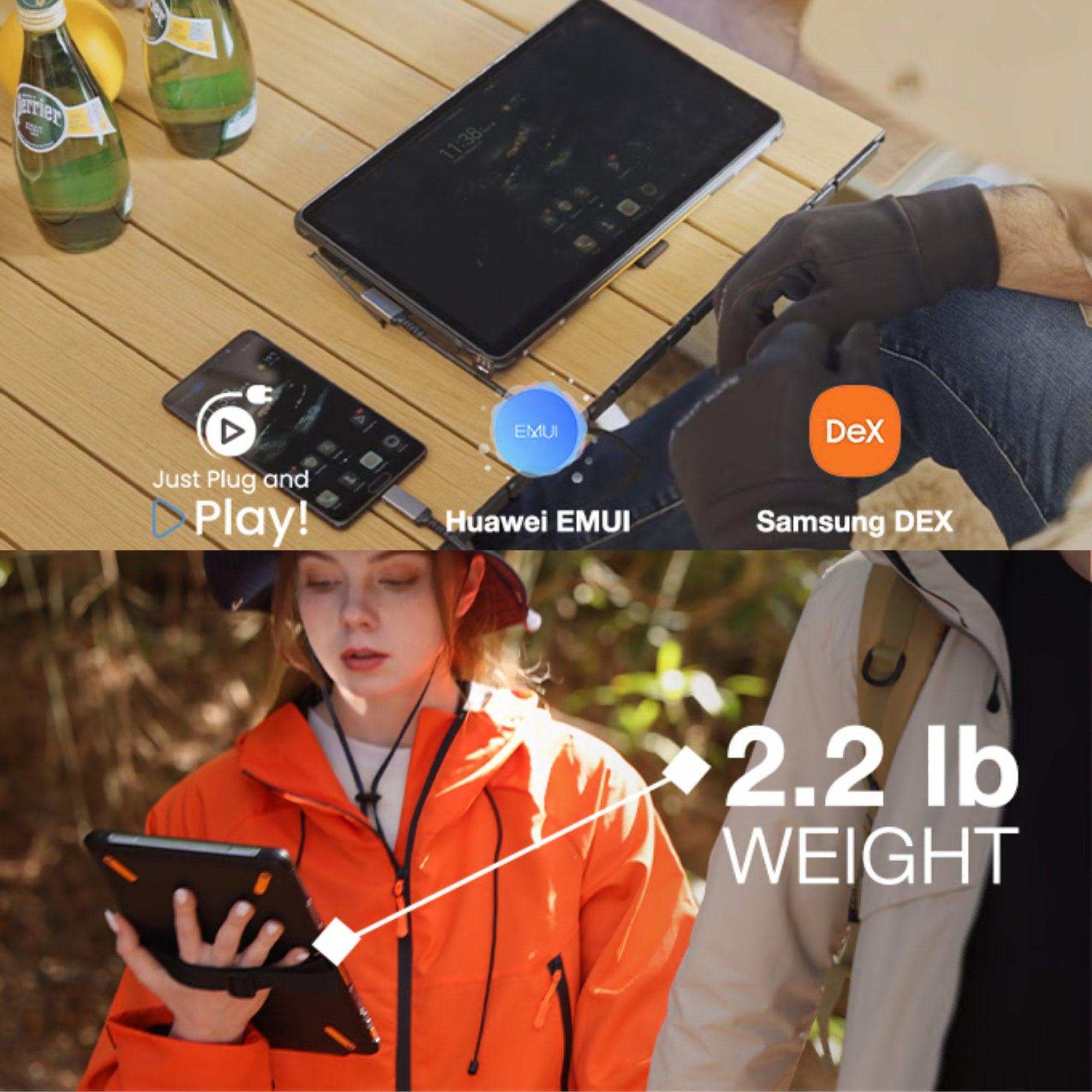 TUTT rugged portable touchscreen monitor outdoor use, plug and play Huawei EMUI Samsung DeX, lightweight 2.2lb TUTT