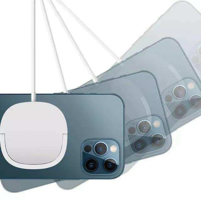 Magnetic wireless charging pad attached to blue smartphone, multiple angle motion, TUTT