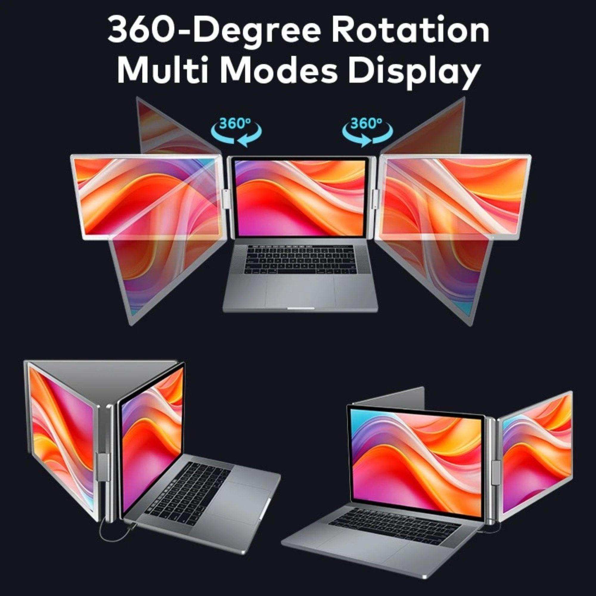 Dual portable laptop monitor with 360-degree rotation, triple screen extender display TUTT