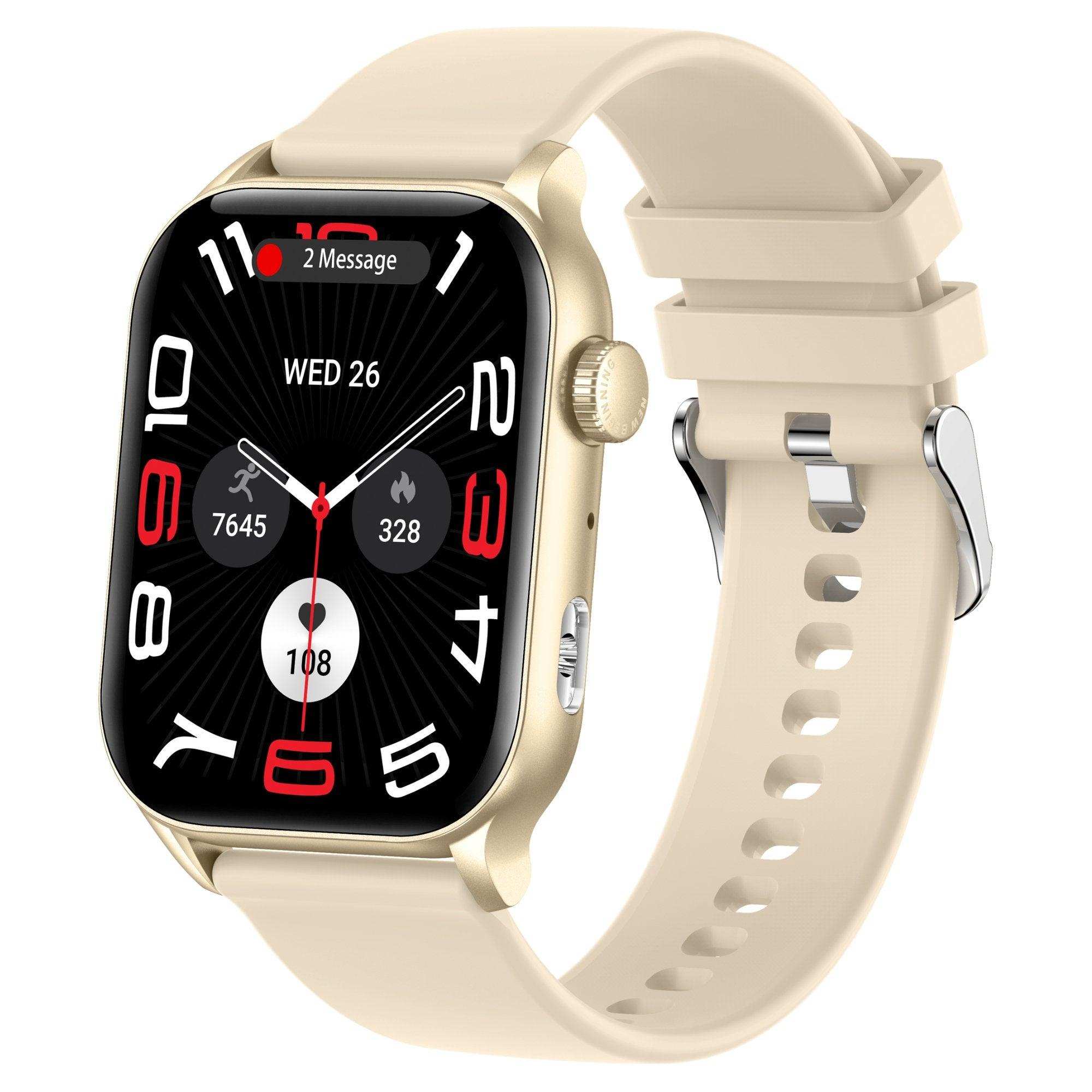 Beige Tutt K8 AMOLED smart watch with health tracking and sleek rectangular display, TUTT