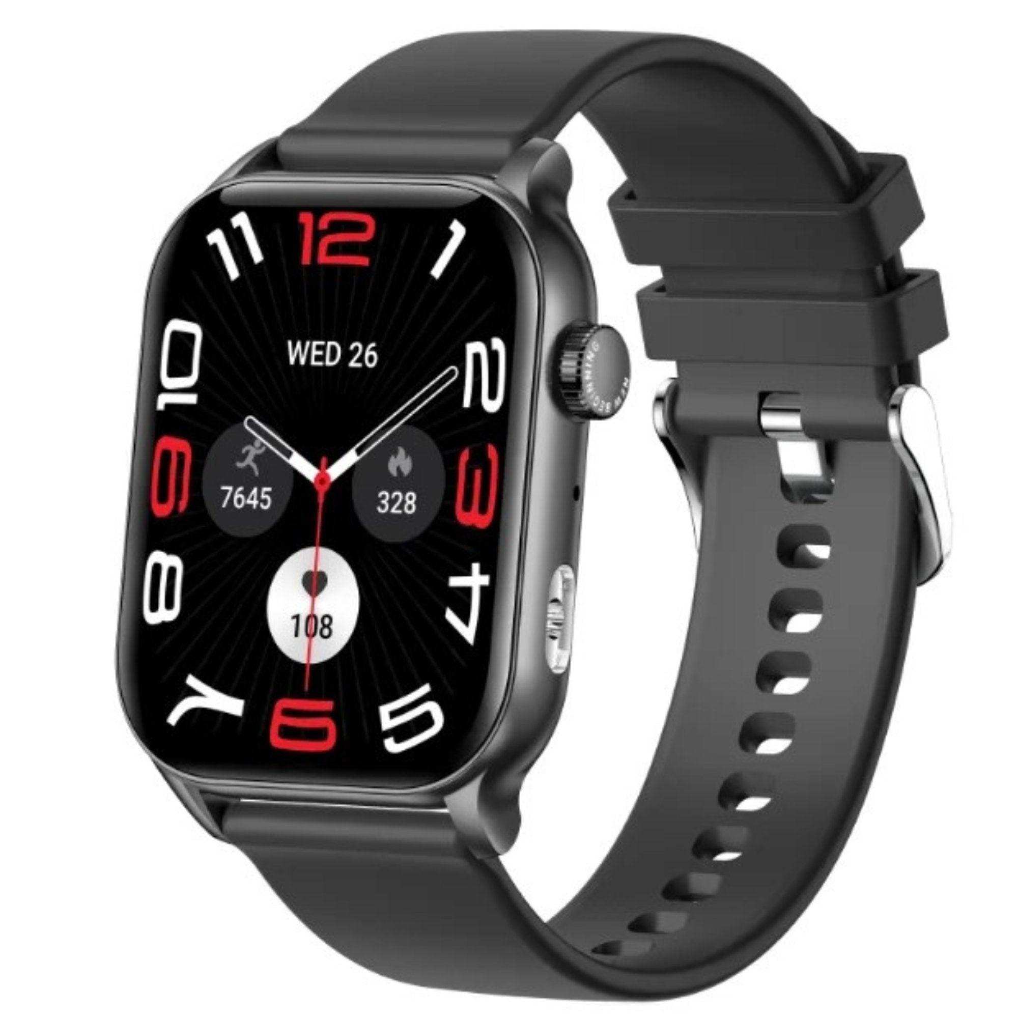 TUTT K8 AMOLED smart watch with black band, health and fitness tracking display, modern design TUTT