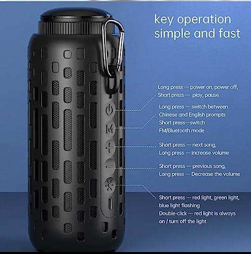 Black 2-in-1 waterproof mini speaker with earbuds, LED lighting, and hook on blue background TUTT