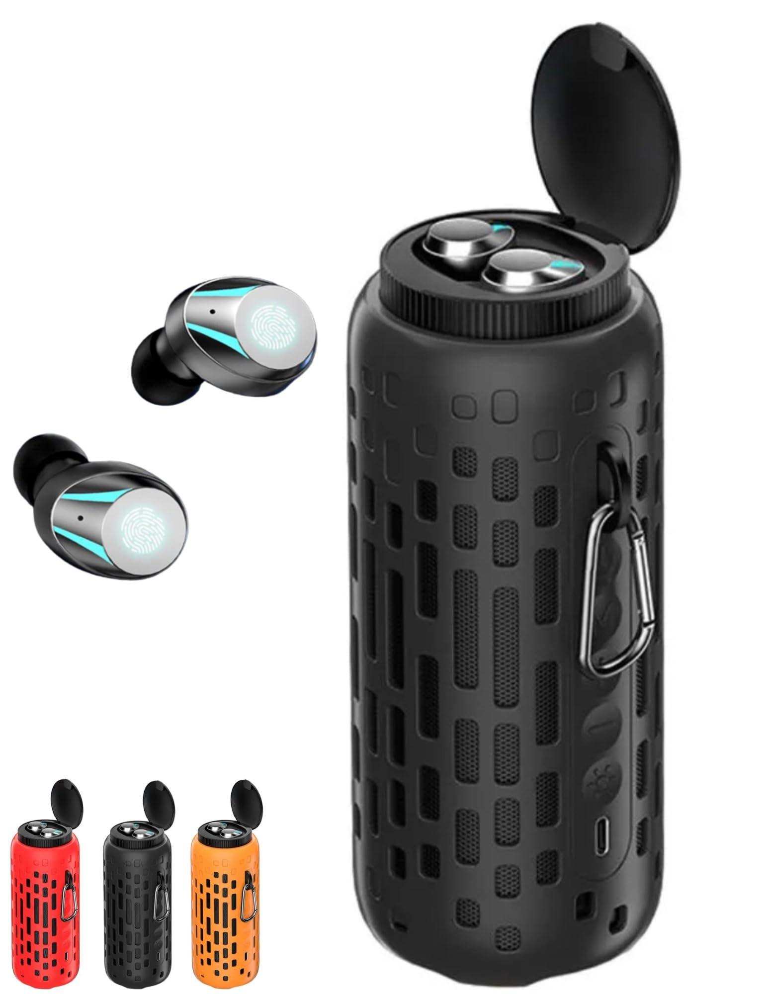 2-in-1 outdoor waterproof mini speaker with wireless earbuds, LED lighting, hook, and color options TUTT