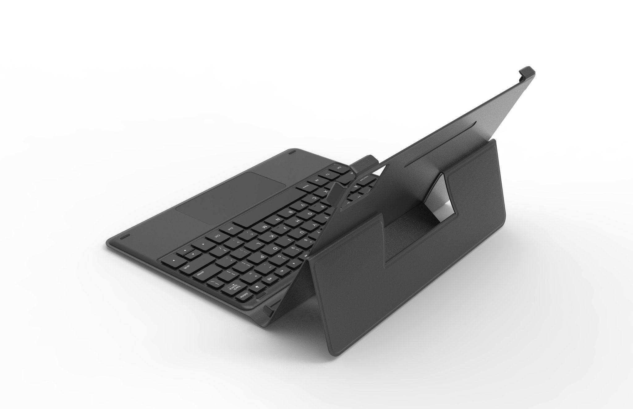 2-in-1 tablet with detachable keyboard and case, shown from the back on white background TUTT