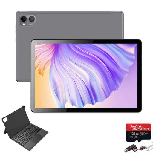 Android tablet with keyboard case, stylus, and 128GB SanDisk microSD card bundle TUTT