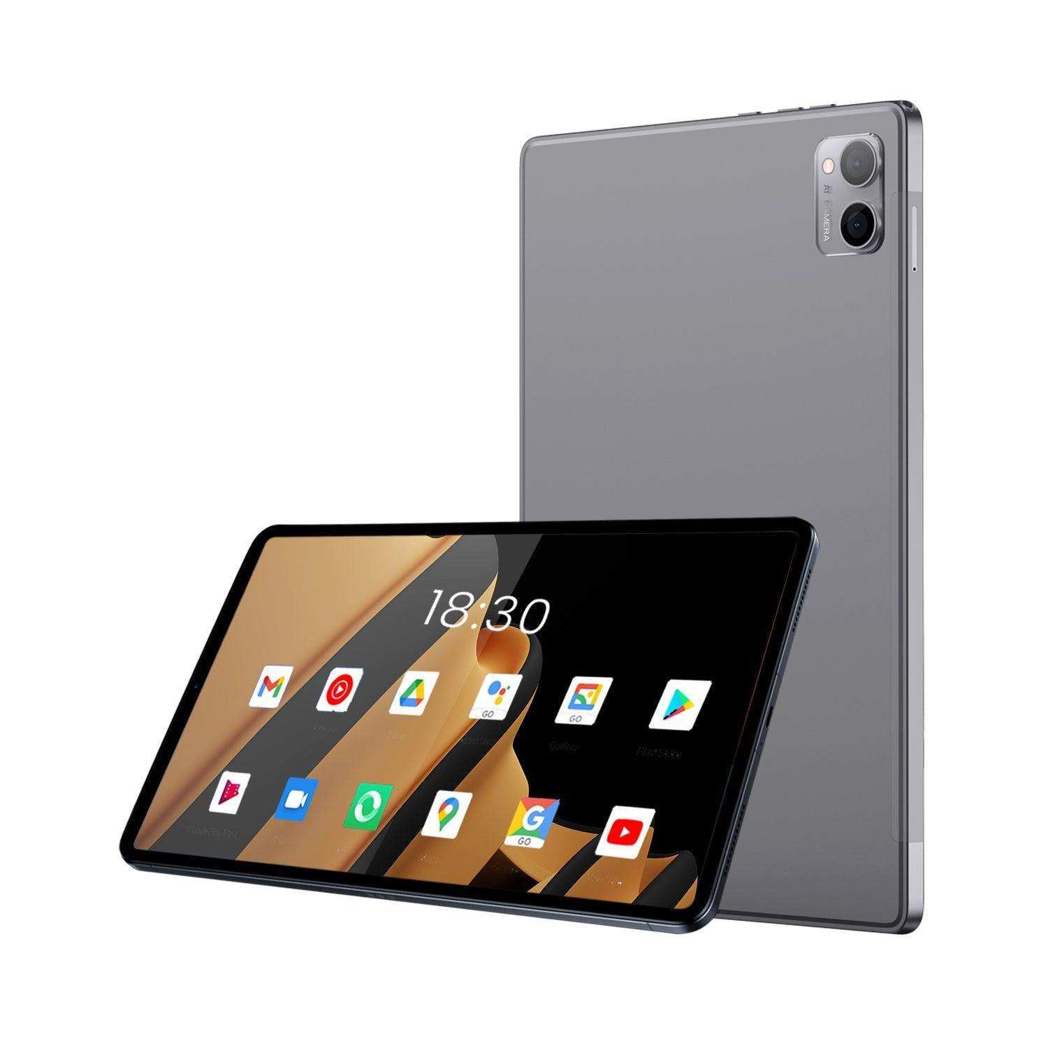 Android tablet with dual rear camera, slim design, and app icons on screen, TUTT
