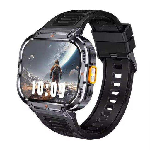 Rugged black smart watch with digital astronaut display, large screen, and side button, TUTT