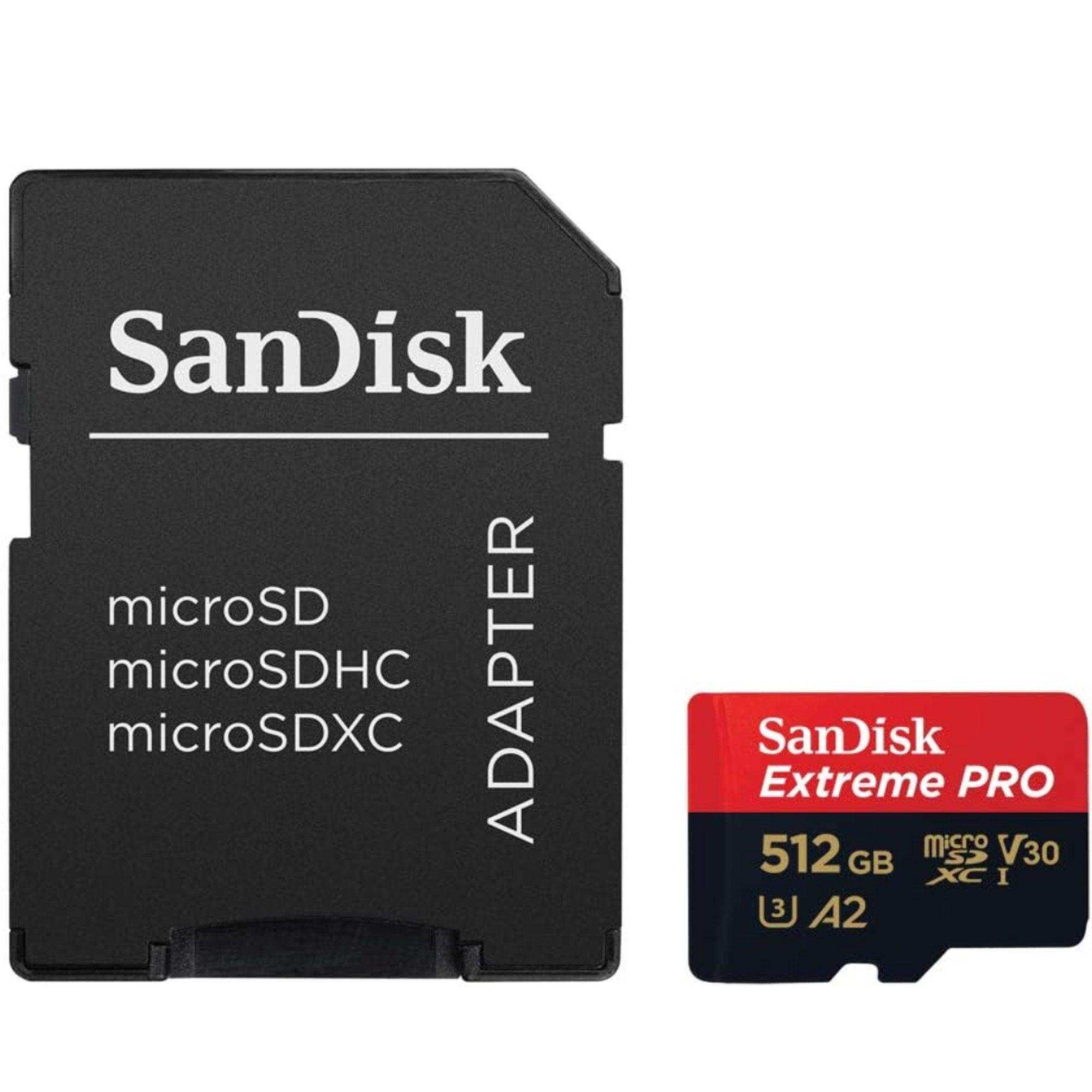 SanDisk Extreme PRO 512GB microSDXC memory card with SD adapter on white background TUTT