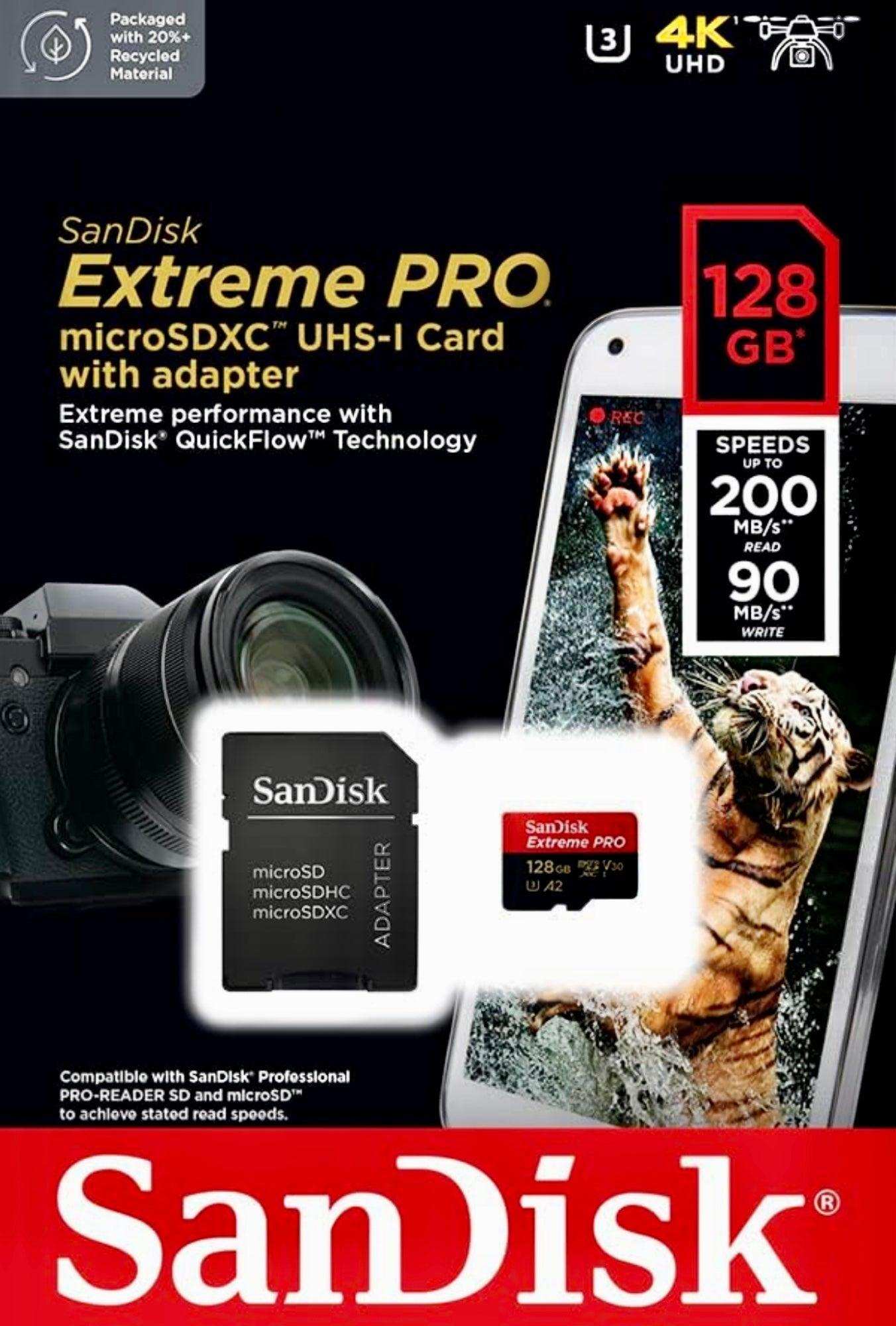 SanDisk Extreme PRO 128GB microSDXC UHS-I memory card with adapter, camera and phone, TUTT
