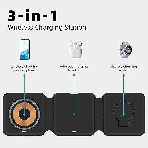 3-in-1 wireless magnetic foldable charger station for phone, headset, and watch. TUTT