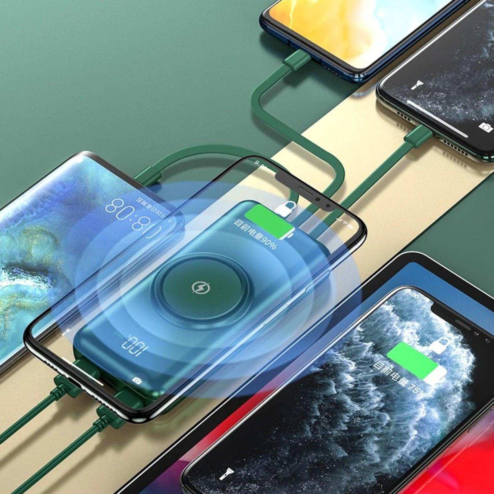 30,000mAh wireless portable charger power bank charging multiple smartphones, LED display, built-in cables, TUTT