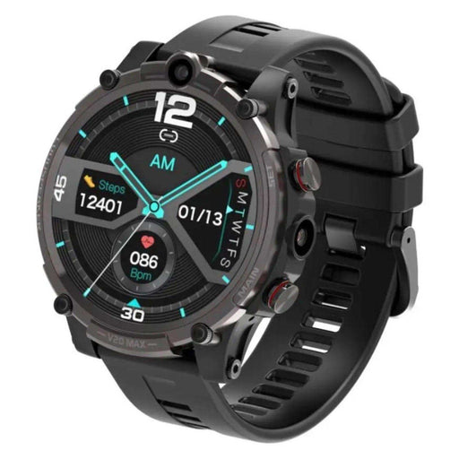 Rugged 4G smart watch with black strap, digital display, fitness tracker features TUTT