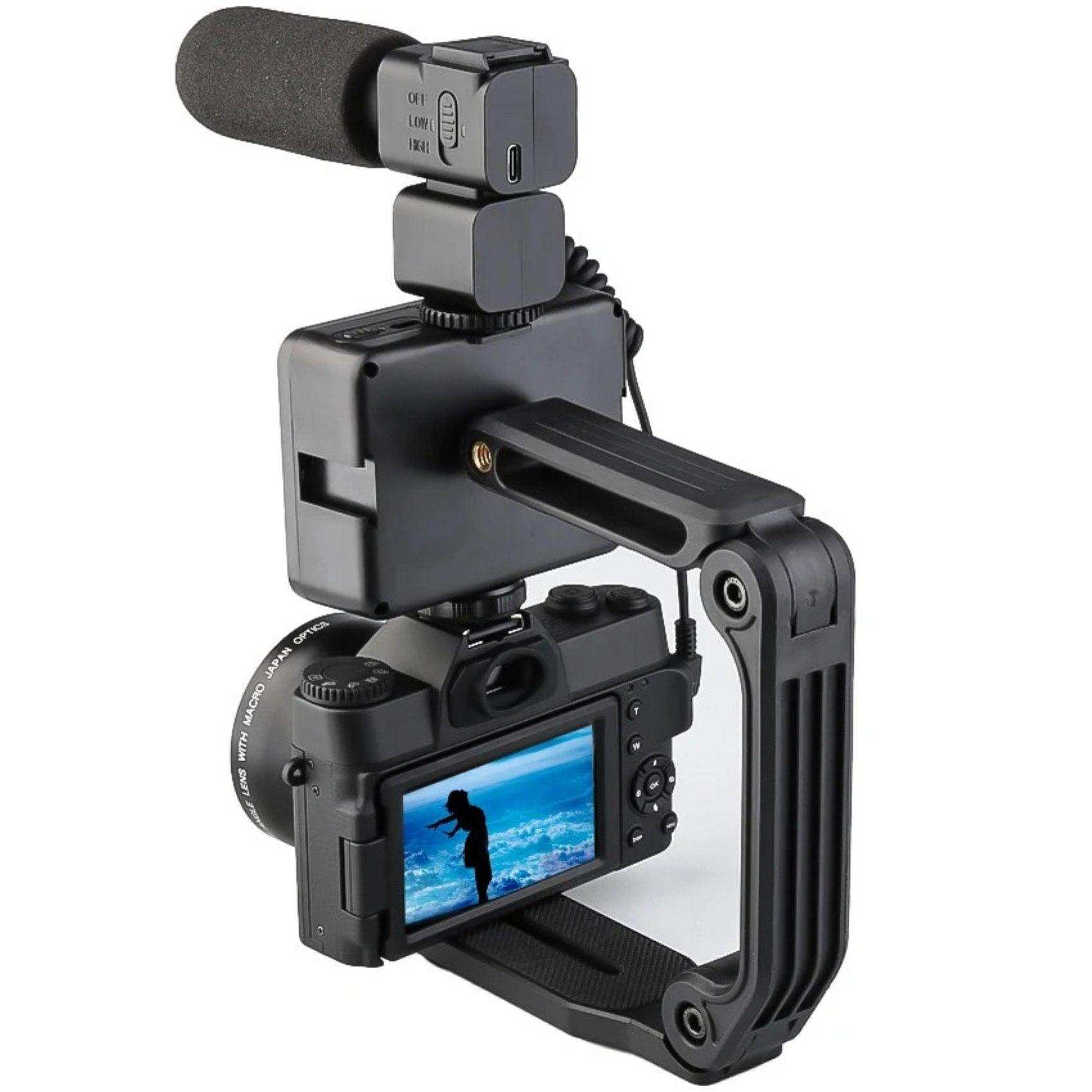 4K digital vlogging camera kit with flip screen, mic, and handle grip, rear display on TUTT
