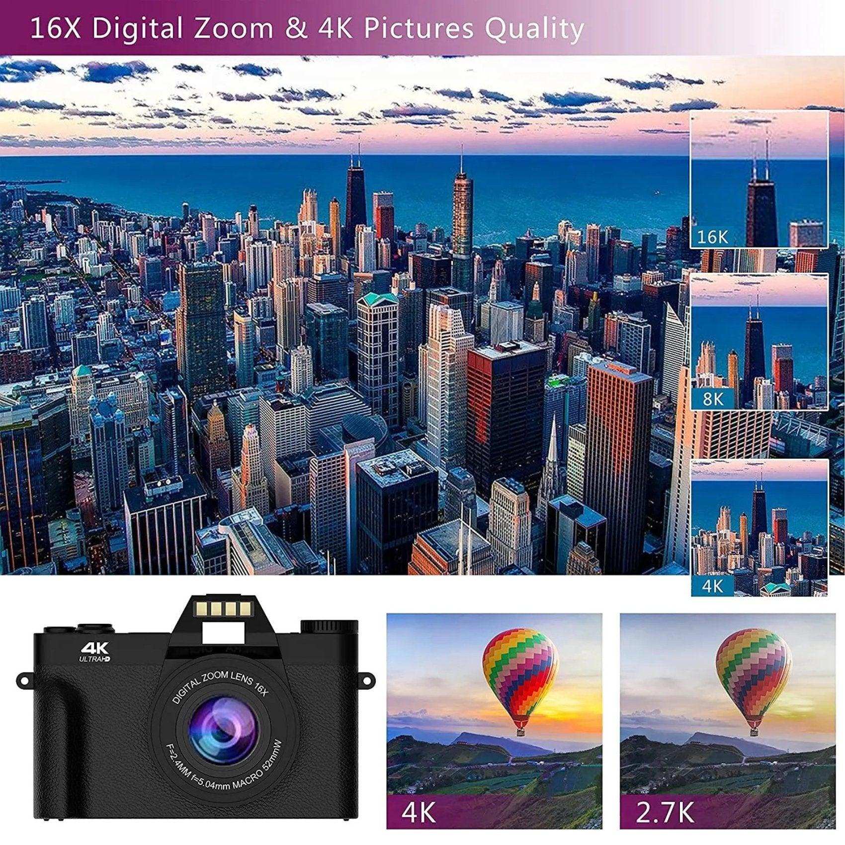 4K digital camera with 16X zoom, cityscape, and hot air balloon image comparison, TUTT