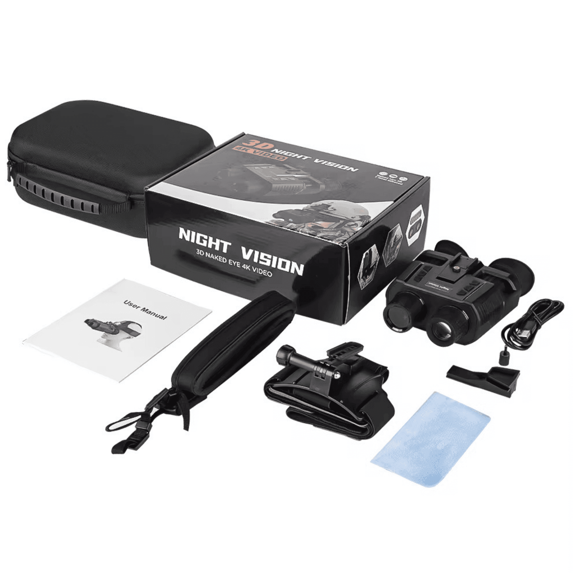 TUTT 4K FHD night vision goggles NV8000 kit with case, helmet mount, accessories, and manual TUTT