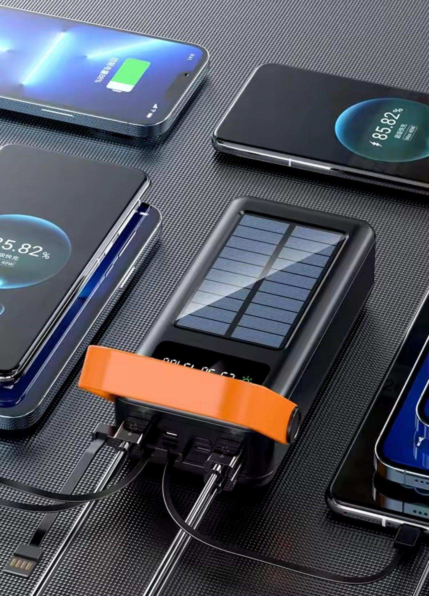 60000mAh solar power bank with built-in cables fast charging multiple phones, orange band, TUTT