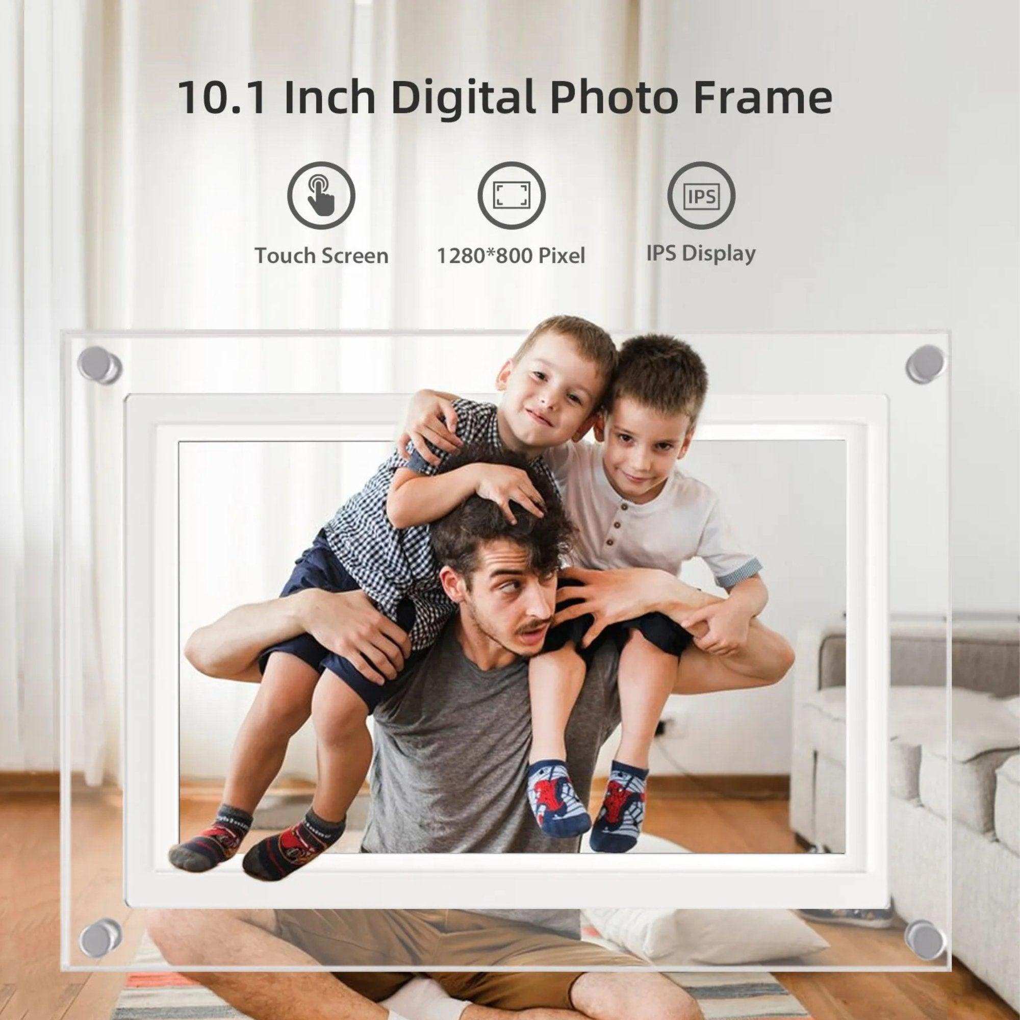 10.1 inch digital photo frame with IPS display, touchscreen, and family photo, TUTT