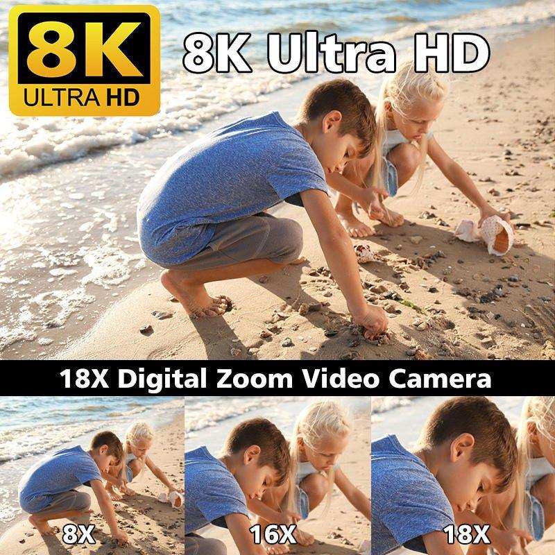 Two kids picking seashells on beach, 8K Ultra HD, 18X digital zoom video camera, TUTT