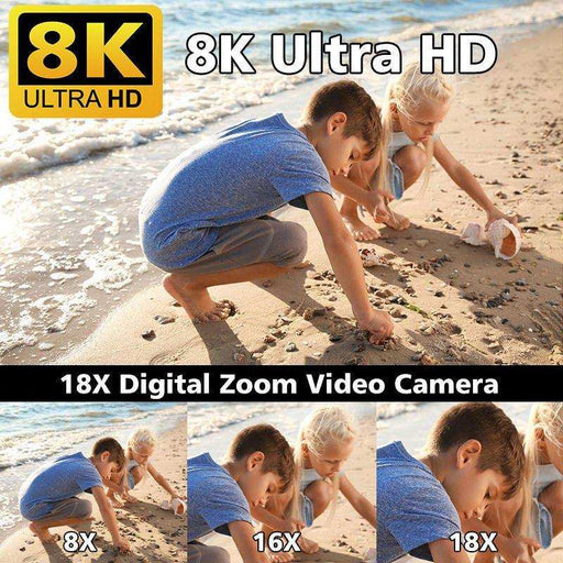 Two kids picking seashells on beach, 8K Ultra HD, 18X digital zoom video camera, TUTT
