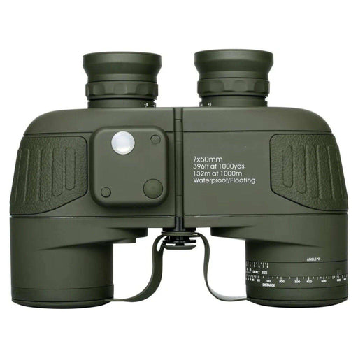 Green rugged waterproof 7x50 binoculars with internal rangefinder and compass TUTT