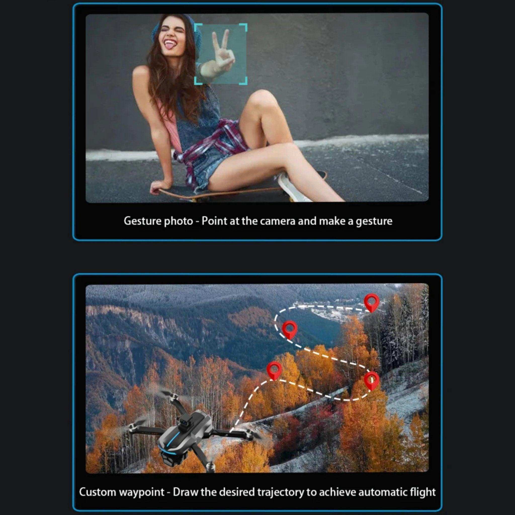 Drone custom waypoint flight over autumn forest and gesture photo feature, TUTT