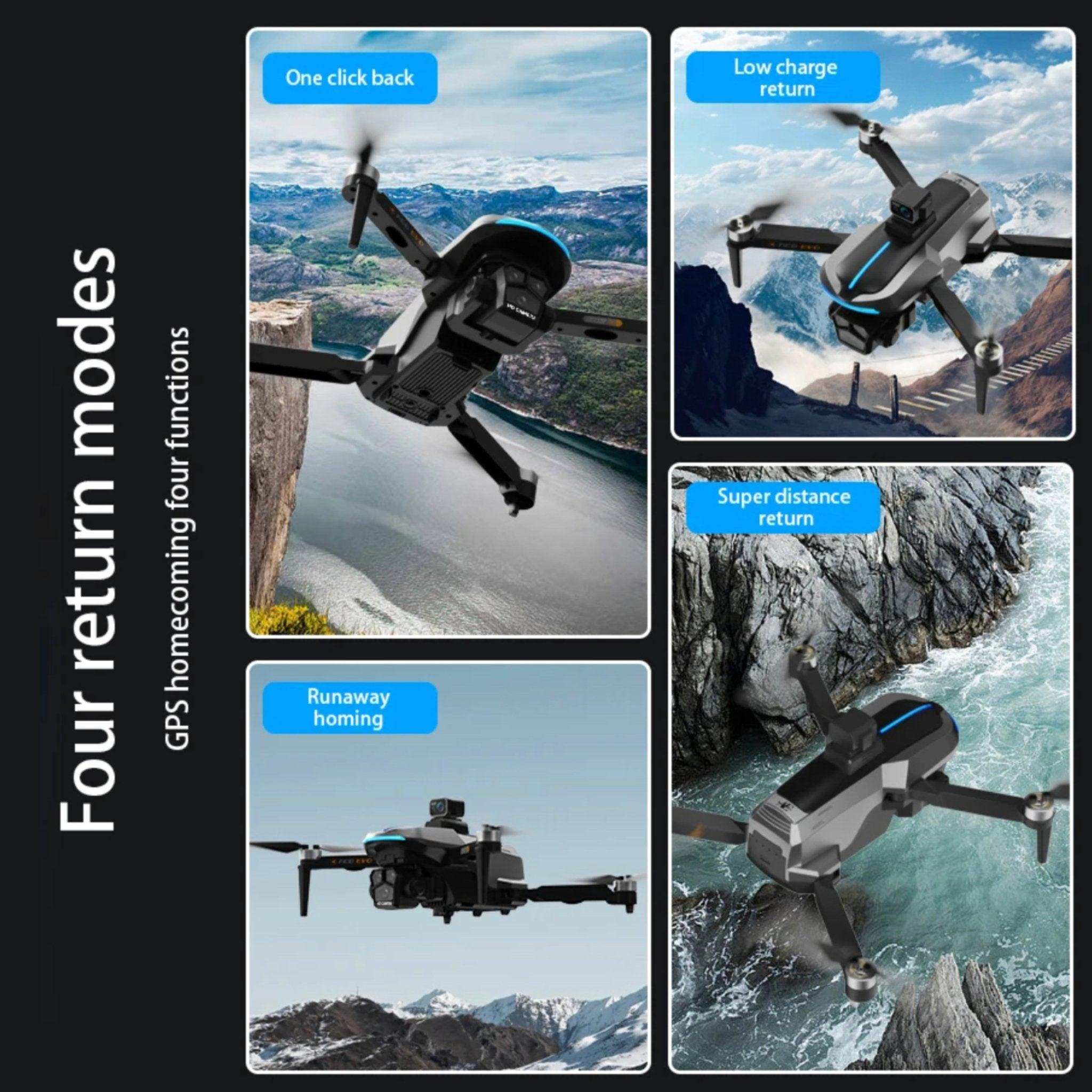 TUTT AE8 drone with dual HD camera and four GPS return modes flying over mountains and rivers TUTT