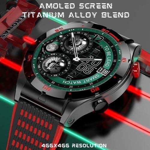 Men's titanium alloy AMOLED screen smart watch with black and red sporty design, TUTT