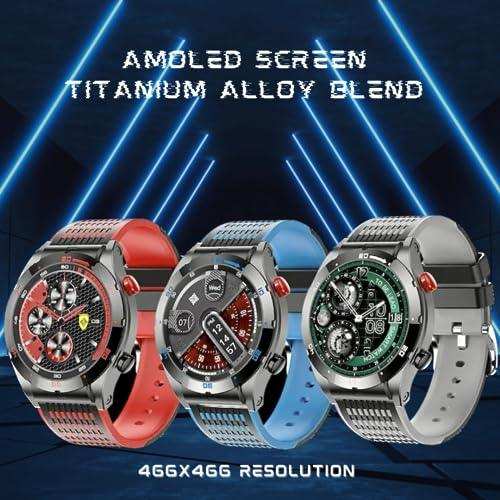 Three men's sport smart watches with AMOLED screens and titanium alloy bands on display, TUTT