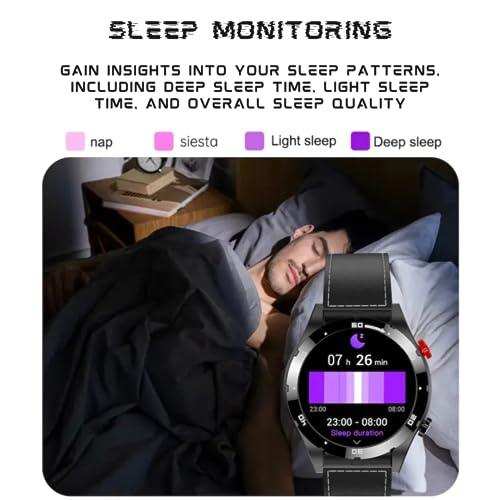 Man sleeping in bed beside a TUTT AMOLED screen titanium sport smartwatch displaying sleep tracking TUTT