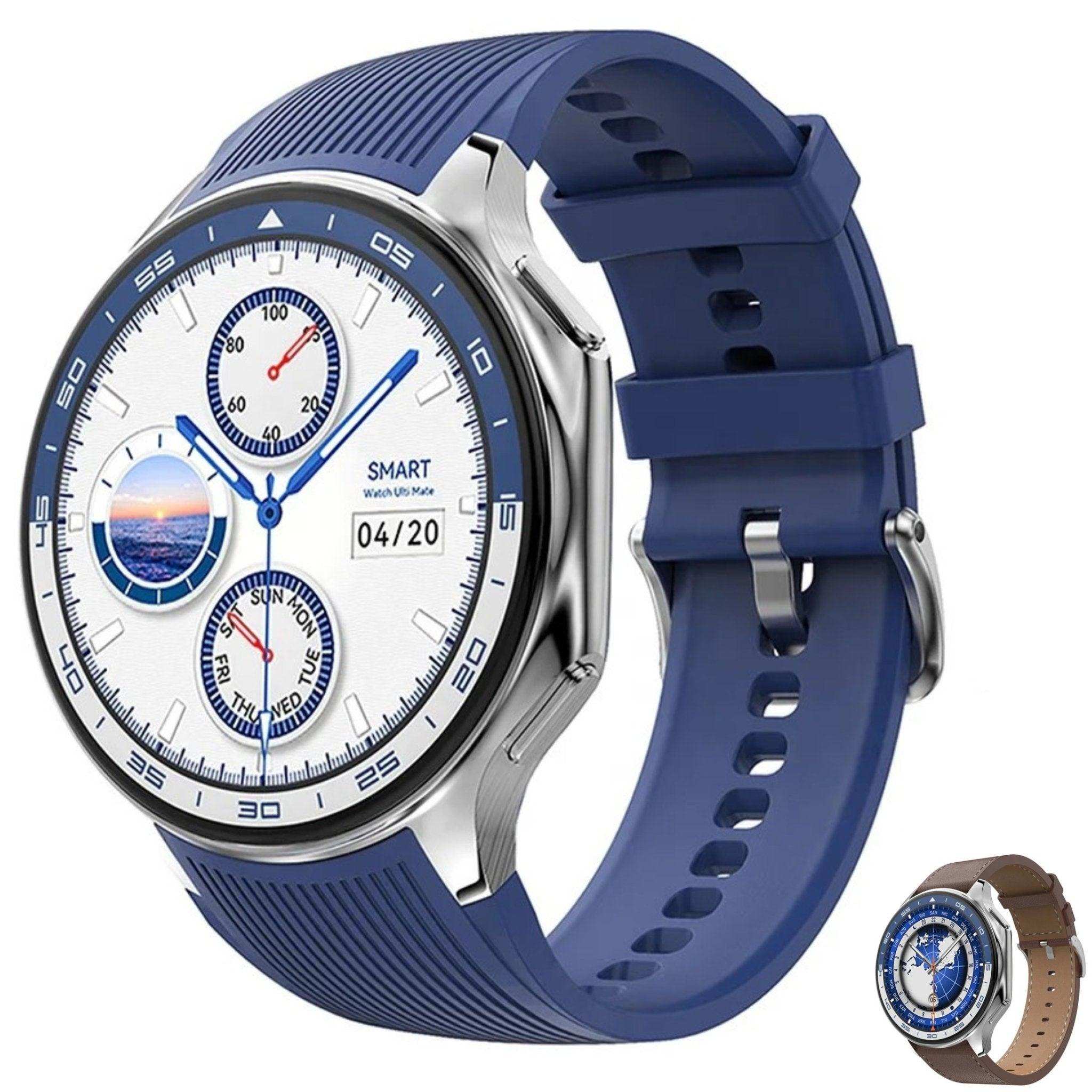 AMOLED ultra slim blue smart watch for men with HD display and multiple dials, TUTT