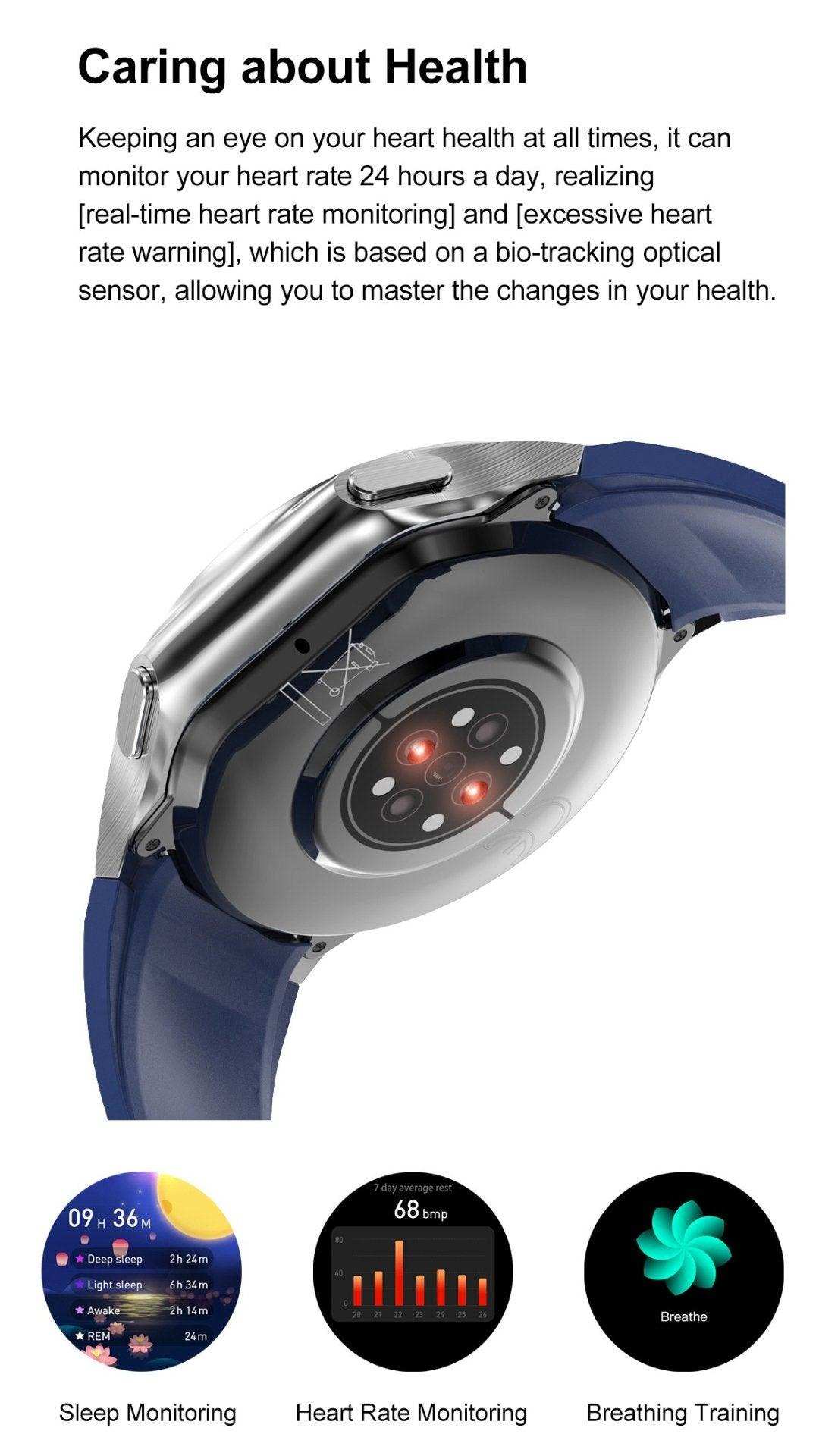 Back view of TUTT AMOLED ultra slimlight HD smartwatch with heart rate sensors, sleep and health monitoring features TUTT