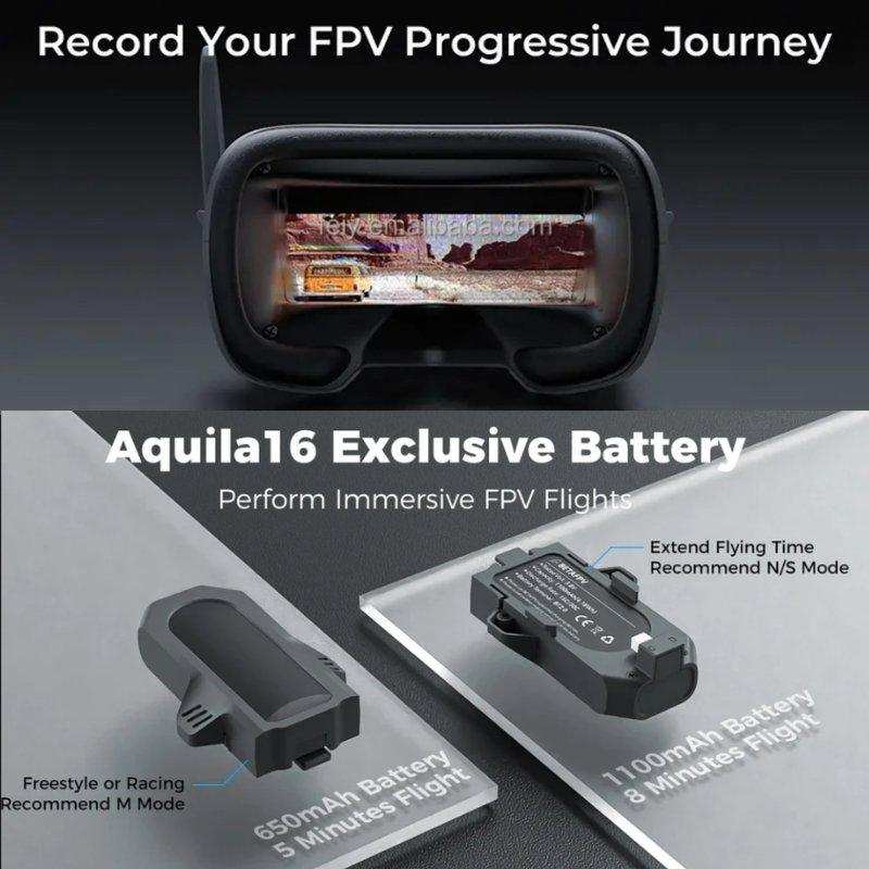 Aquila16 FPV goggles display and exclusive quadcopter batteries, 650mAh and 1100mAh, for immersive drone flights TUTT