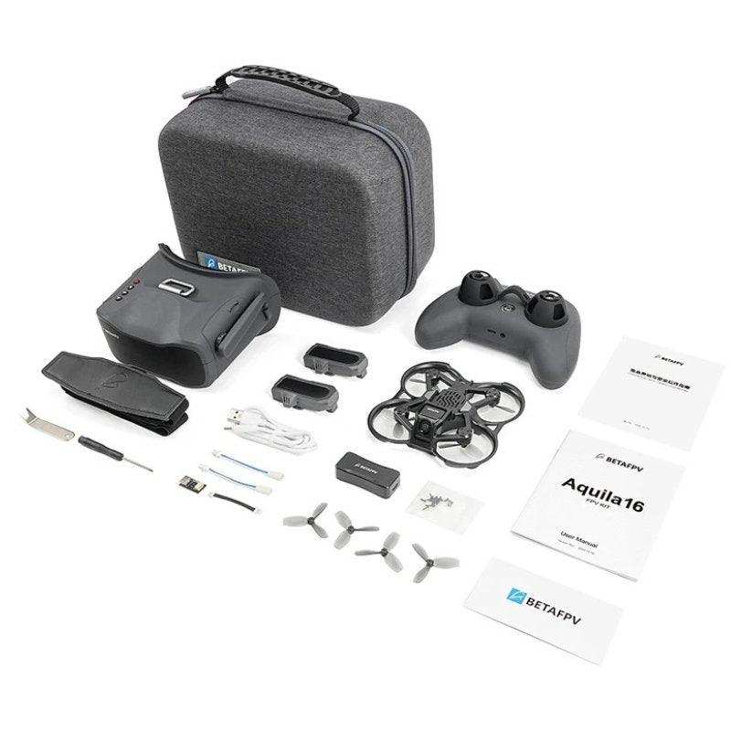 BETAFPV Aquila16 brushless quadcopter kit with goggles, controller, case, batteries, and accessories TUTT