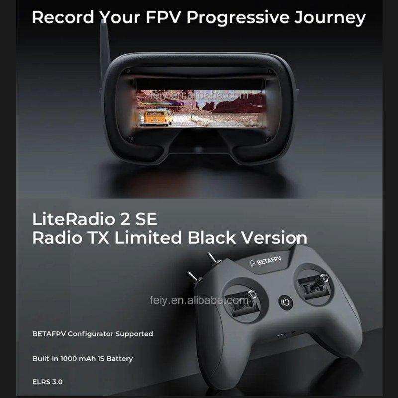 BETAFPV LiteRadio 2 SE black transmitter and FPV goggles for quadcopter drone racing, TUTT