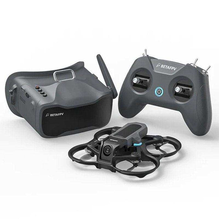 BETAFPV brushless quadcopter with controller and FPV goggles on white background TUTT