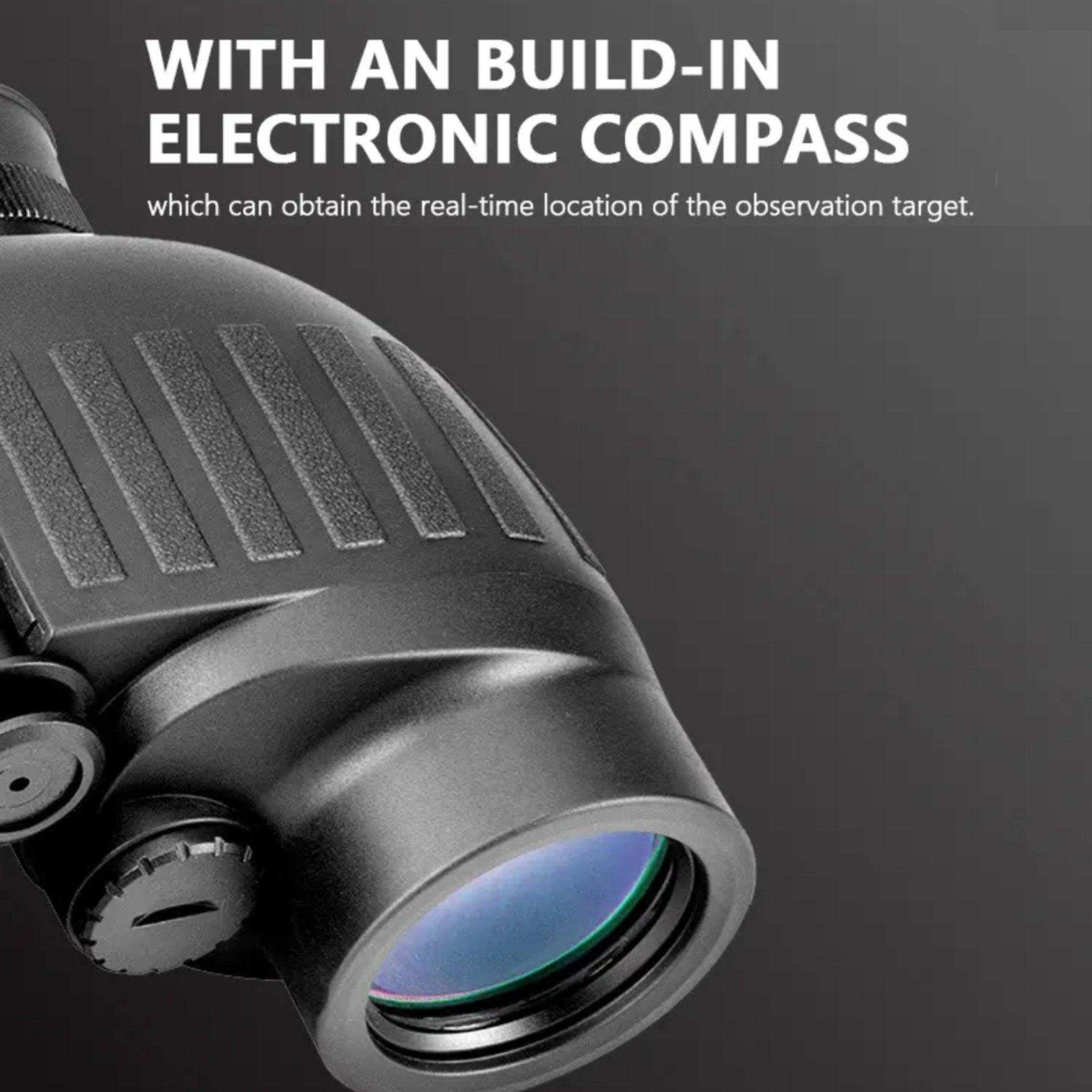 Close-up of black laser range finder binocular with electronic compass for hunting and marine use TUTT