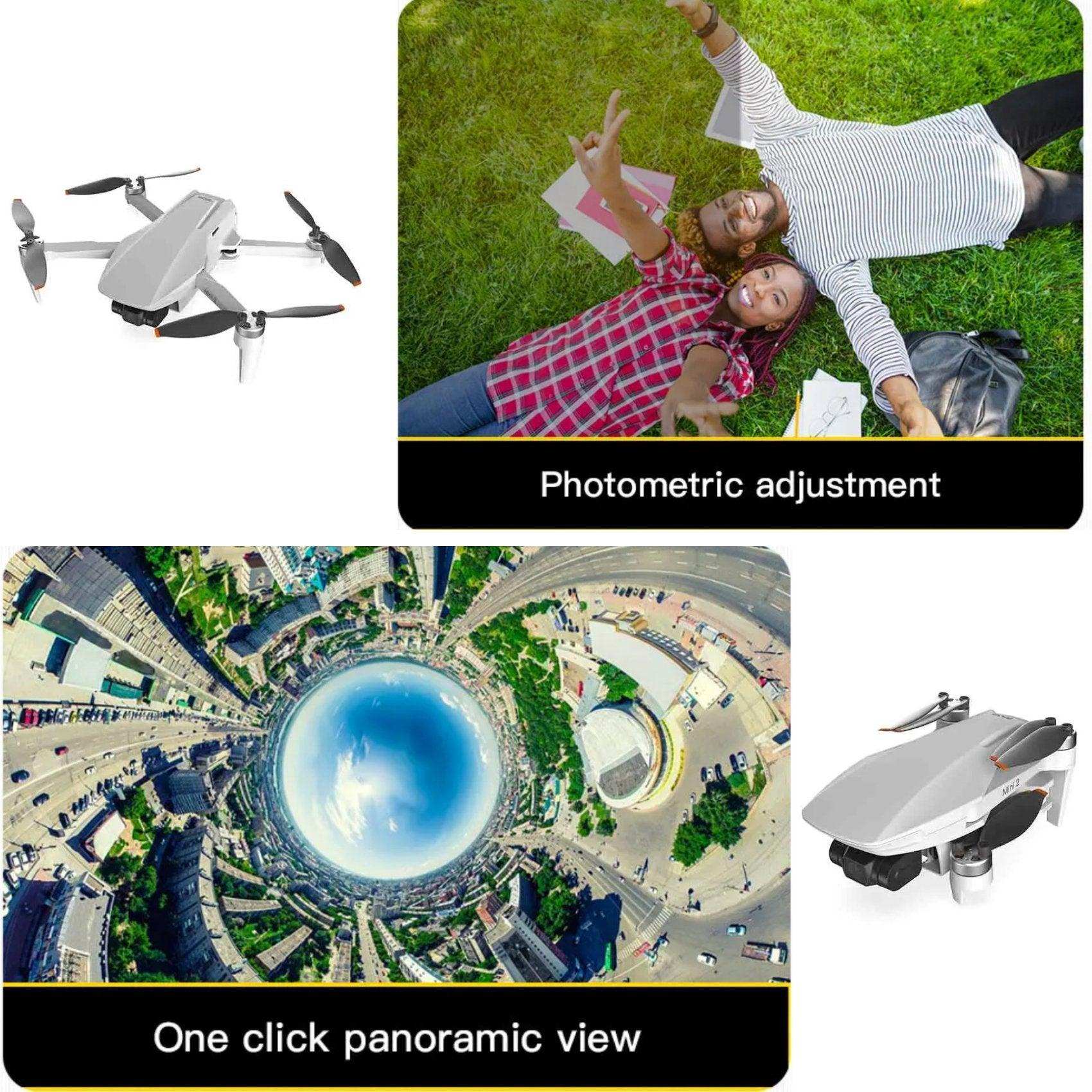Foldable 4K drone quadcopter with gimbal, selfie feature, and panoramic city view, TUTT
