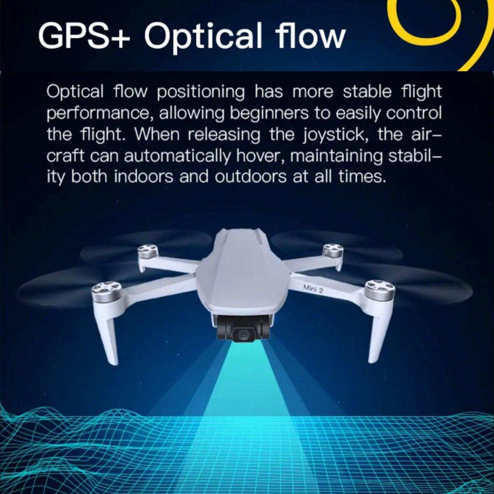 Mini 2 foldable GPS drone with optical flow hovering and 4K camera features, on tech grid. TUTT