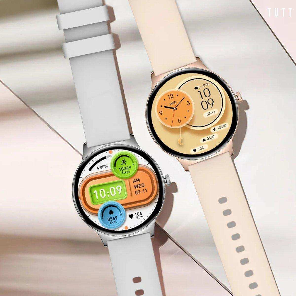 Ultra-thin frame always-on display smart watches for men and women with fitness tracker, two color straps, TUTT