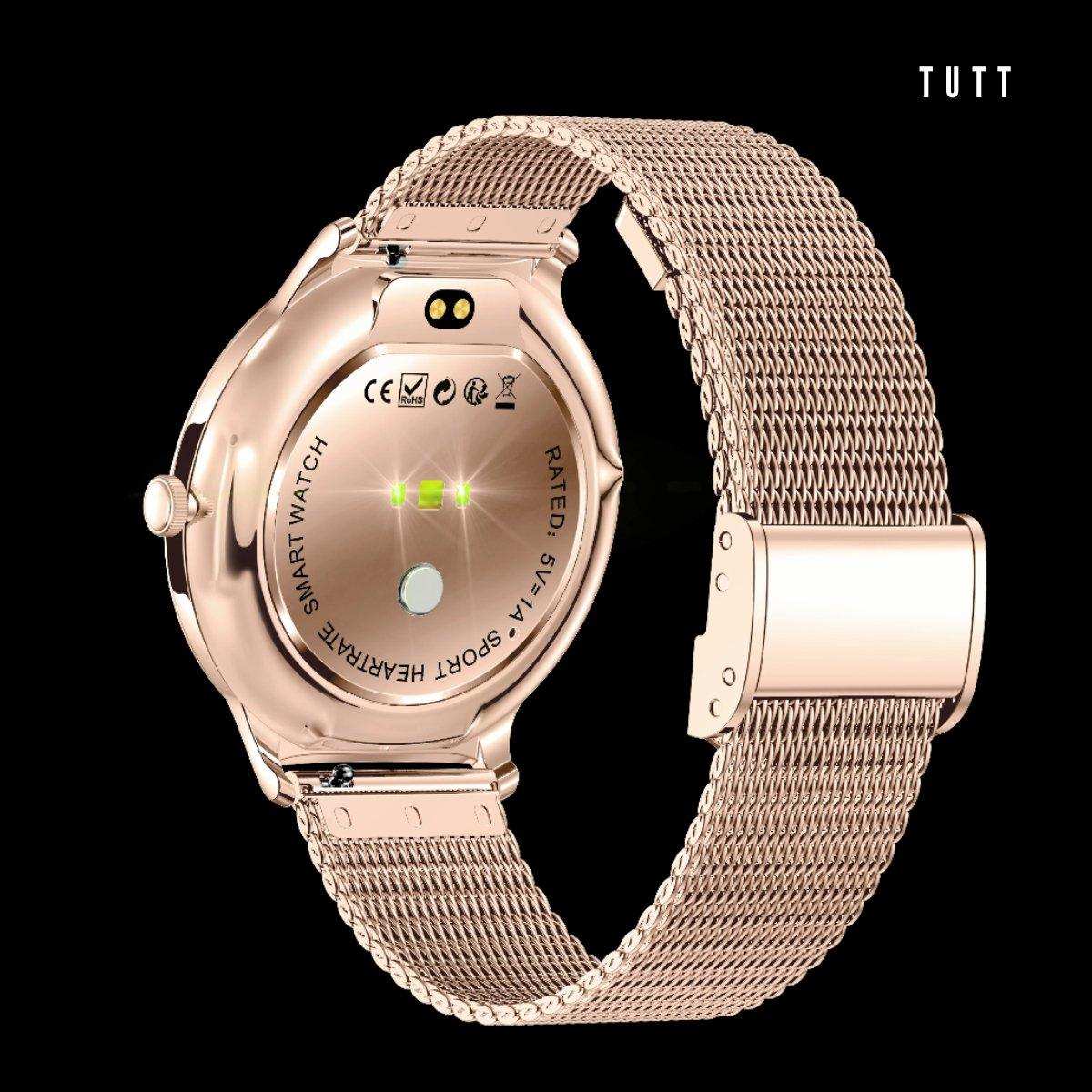 Rose gold ultra-thin smart watch with mesh strap and heart rate sensor for men and women TUTT