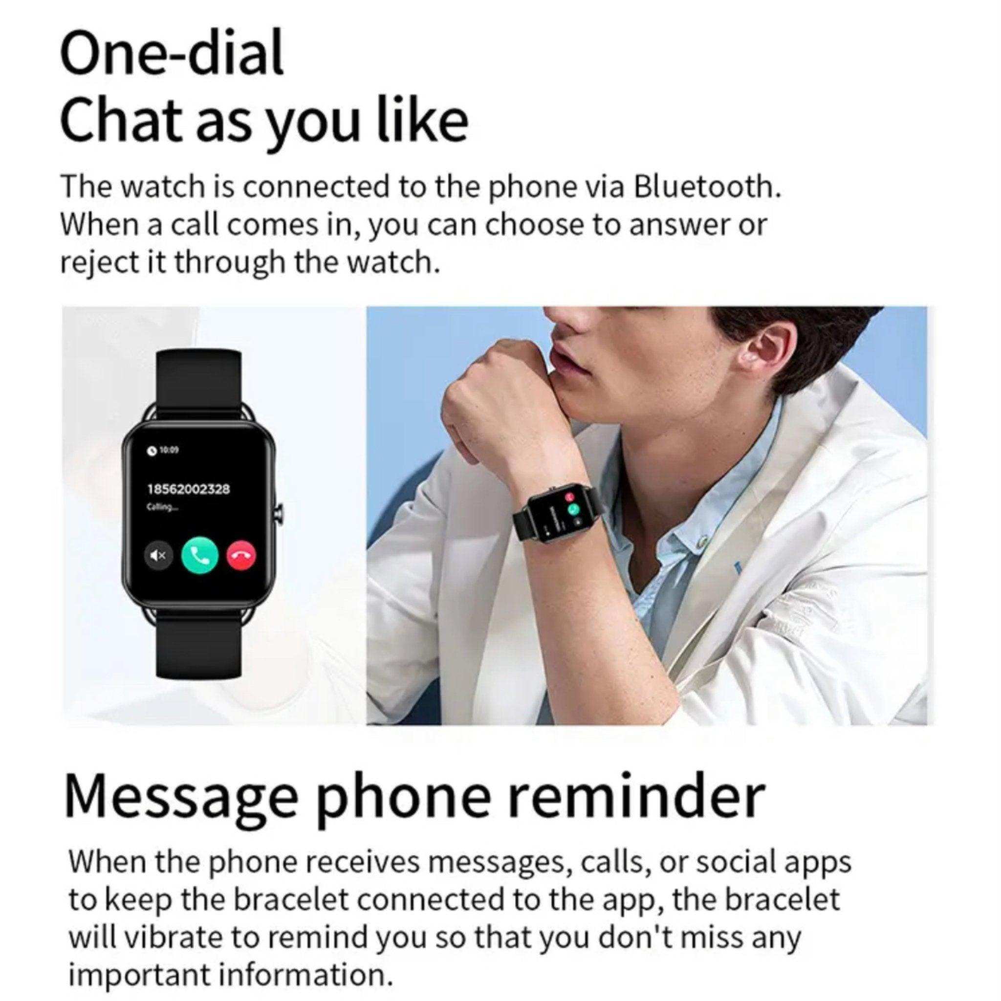 Man wearing TUTT Classic DA2 AMOLED 1.65 inch smartwatch with rubber strap, Bluetooth call feature, black smart watch display, fitness tracker TUTT