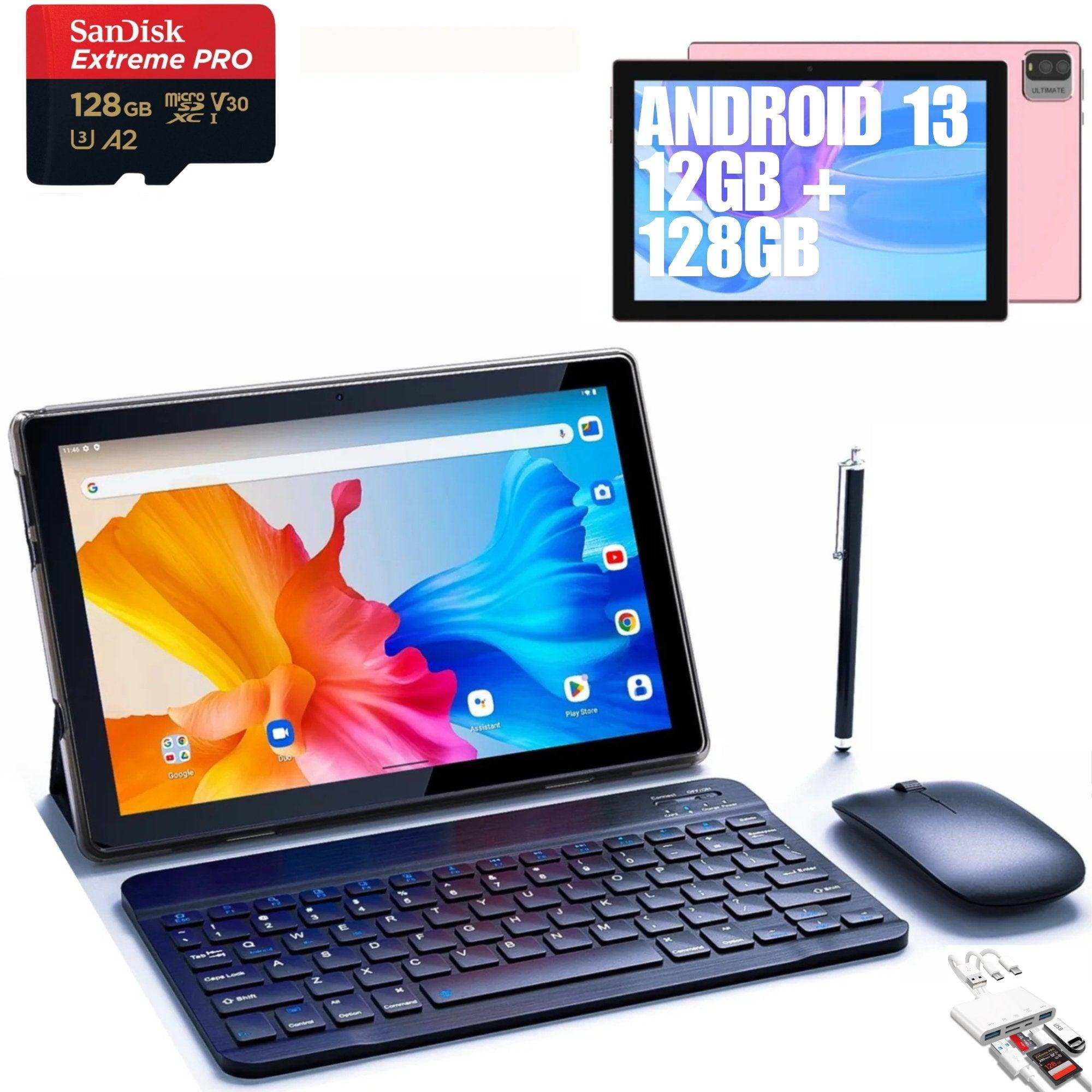 10.1 inch Android 13 tablet with keyboard, mouse, stylus, 128GB card and accessories, TUTT