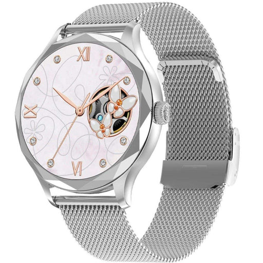 Women's diamond AMOLED screen smartwatch with butterfly dial and silver steel strap TUTT