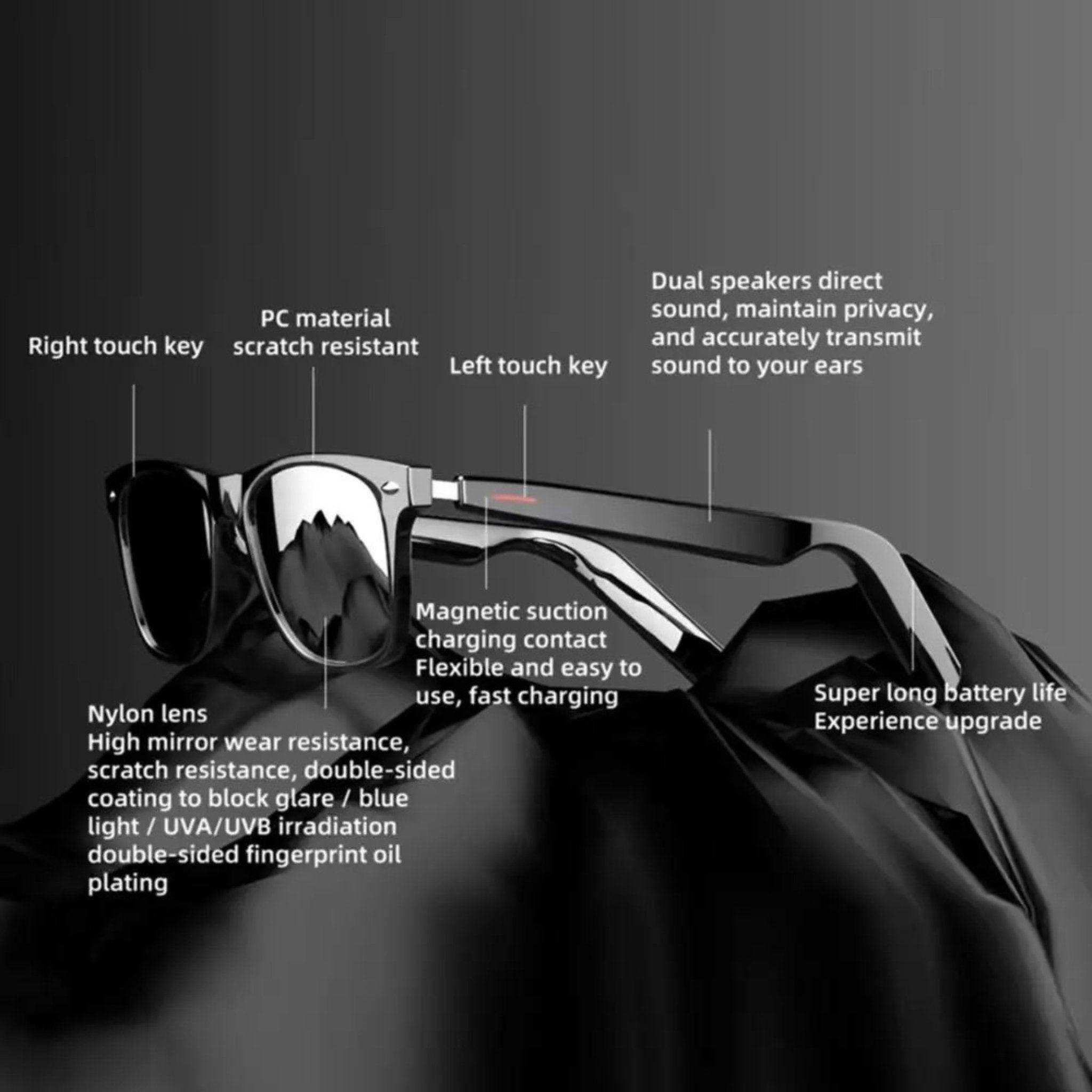 Bluetooth smart anti-blue ray sunglasses with HD UV protection, speakers, touch keys, TUTT