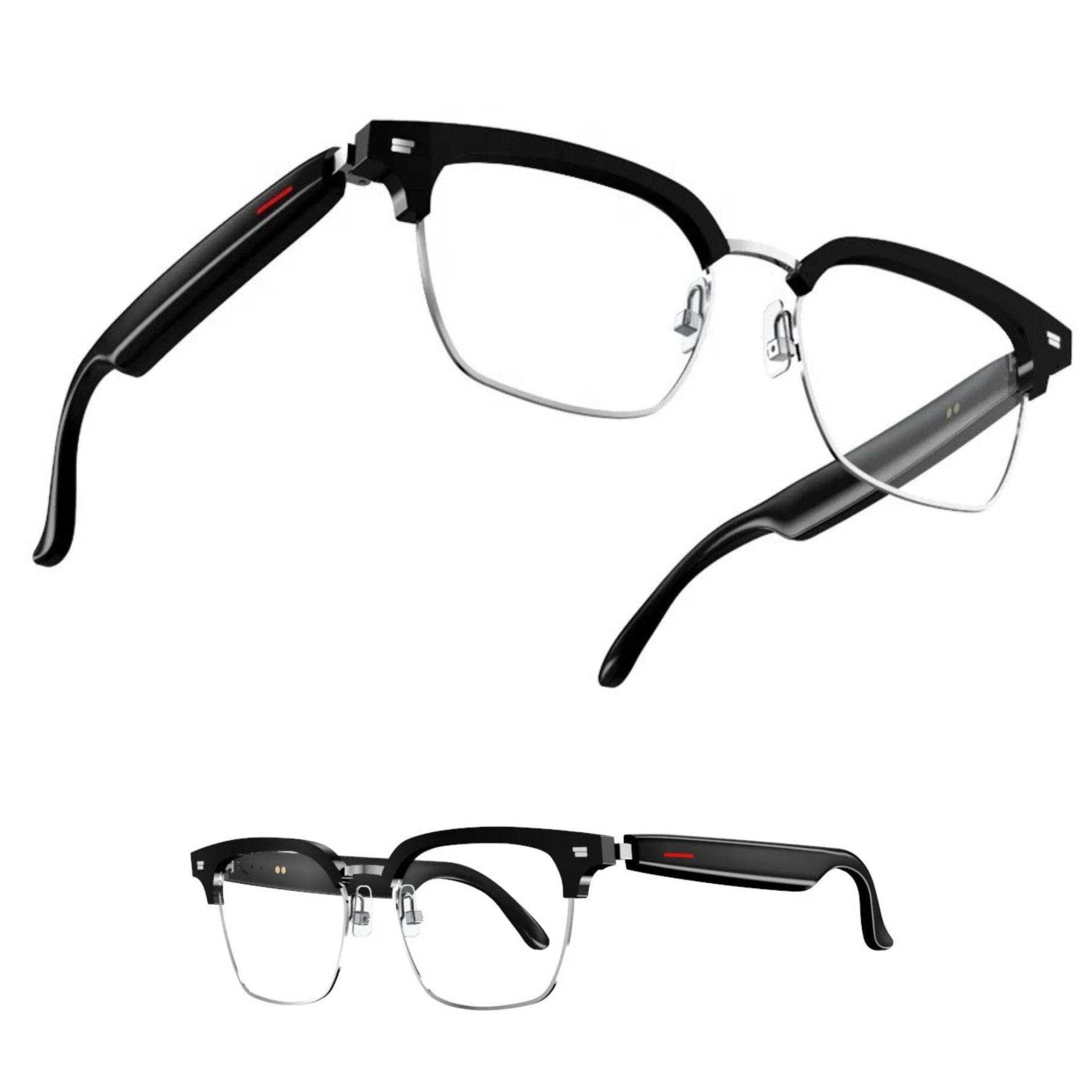 Black TR90 Bluetooth smart anti-blue ray glasses with wireless controls, on white background TUTT