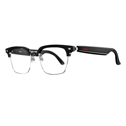 Black Bluetooth smart anti-blue light glasses with thick frame and silver nose pads, TUTT