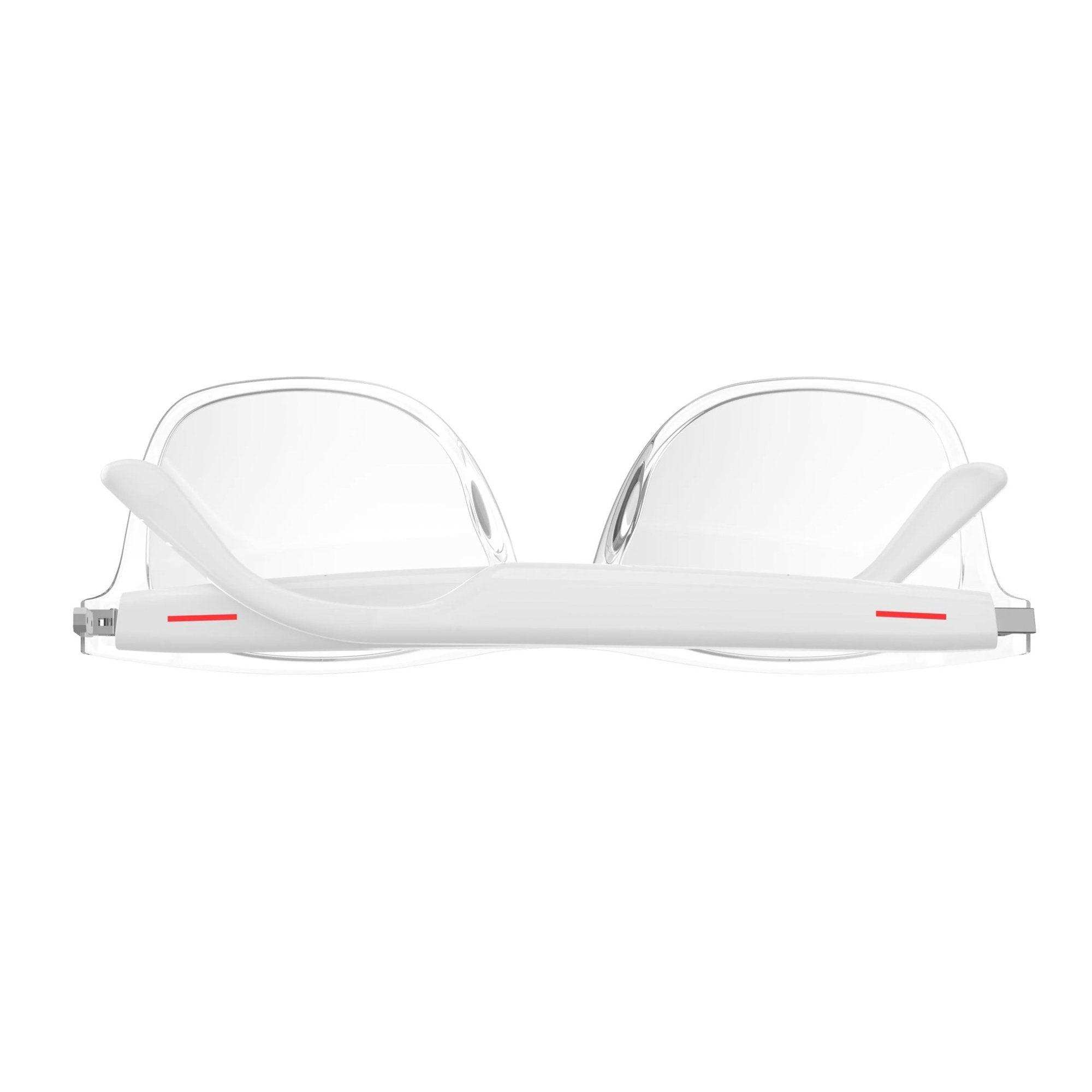 White TR90 frame Bluetooth smart glasses with clear lenses, wireless and sleek design, TUTT